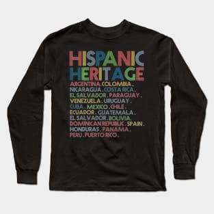 Hispanic Heritage Month Latino All Countries Names Long Sleeve T-Shirt